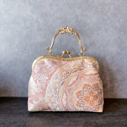 1点物本真珠加工帯！アンティーク口金♡格の高い濃密刺繍の最高級西陣帯地！人気の金通しモーブピンク系高級フォーマルバッグ 19枚目の画像