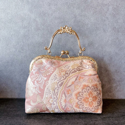 1点物本真珠加工帯！アンティーク口金♡格の高い濃密刺繍の最高級西陣帯地！人気の金通しモーブピンク系高級フォーマルバッグ 17枚目の画像