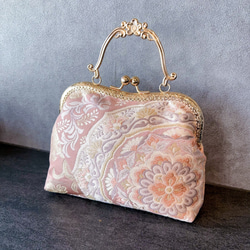 1点物本真珠加工帯！アンティーク口金♡格の高い濃密刺繍の最高級西陣帯地！人気の金通しモーブピンク系高級フォーマルバッグ 10枚目の画像