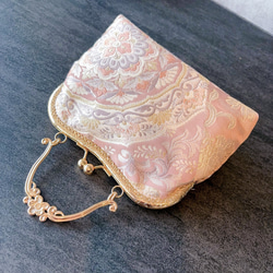 1点物本真珠加工帯！アンティーク口金♡格の高い濃密刺繍の最高級西陣帯地！人気の金通しモーブピンク系高級フォーマルバッグ 20枚目の画像