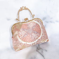 1点物本真珠加工帯！アンティーク口金♡格の高い濃密刺繍の最高級西陣帯地！人気の金通しモーブピンク系高級フォーマルバッグ 7枚目の画像