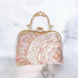 1点物本真珠加工帯！アンティーク口金♡格の高い濃密刺繍の最高級西陣帯地！人気の金通しモーブピンク系高級フォーマルバッグ 3枚目の画像