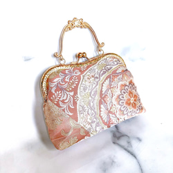 1点物本真珠加工帯！アンティーク口金♡格の高い濃密刺繍の最高級西陣帯地！人気の金通しモーブピンク系高級フォーマルバッグ 4枚目の画像