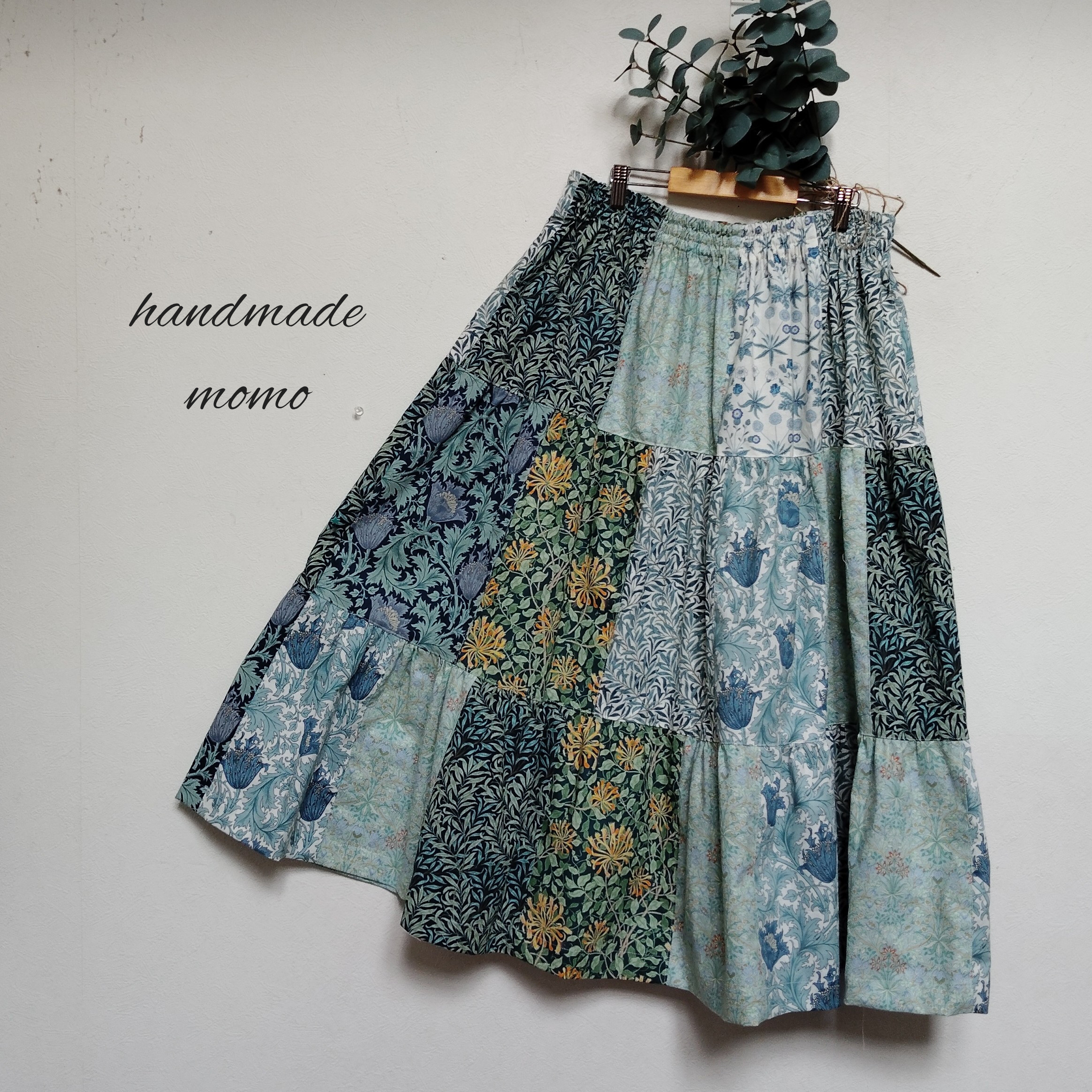 ウィリアムモリス生地パッチワークティアードスカートfree