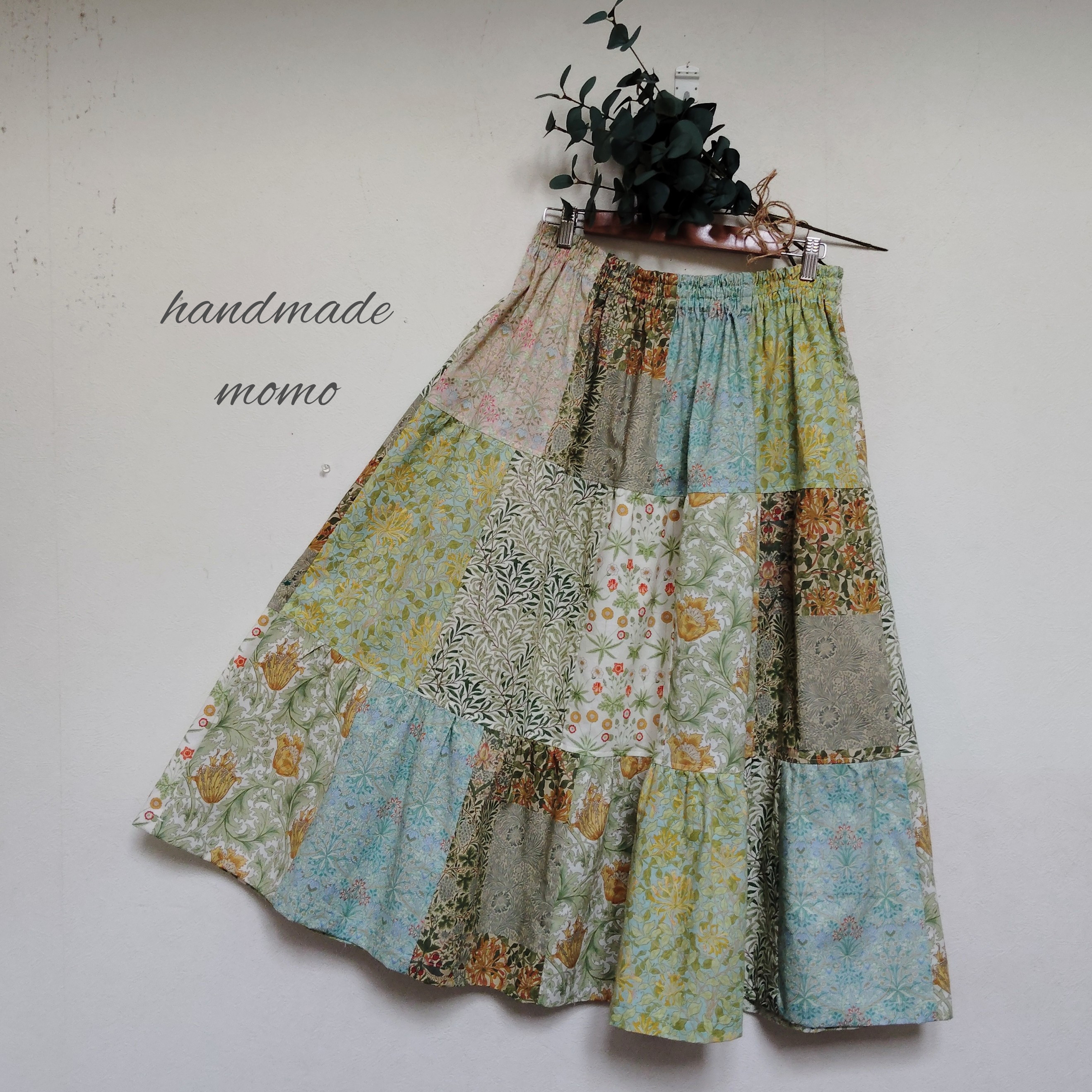 ウィリアムモリス生地パッチワークティアードスカートfree