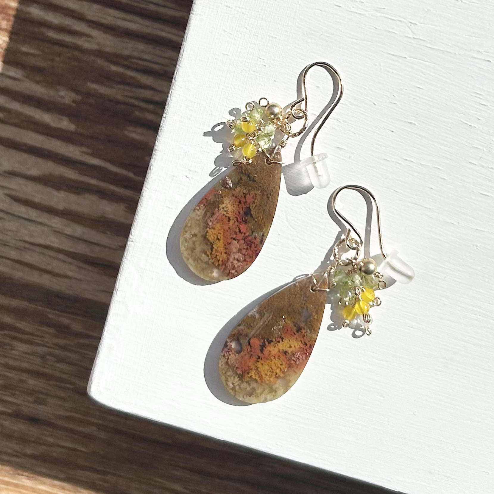 モスアゲートのフックピアス(K14GF)