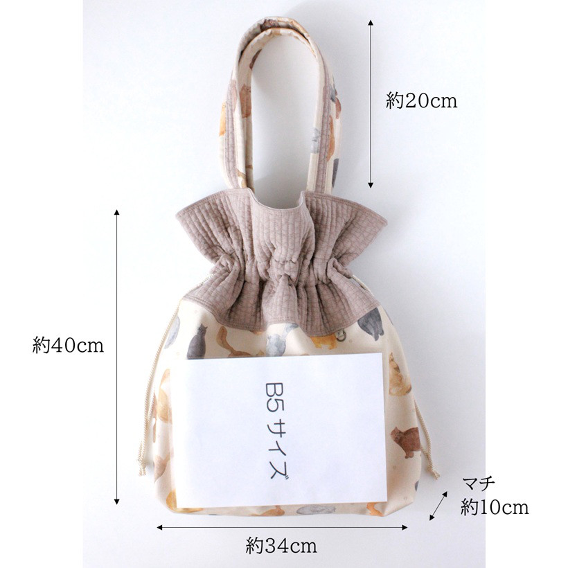 〈 猫ちゃんが可愛い 〉肩掛け巾着バッグ