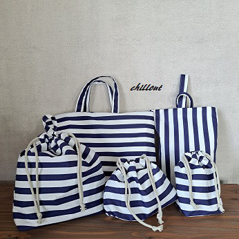 【入園・入学】入園バッグ５点セット：ネイビーストライプ【0685】