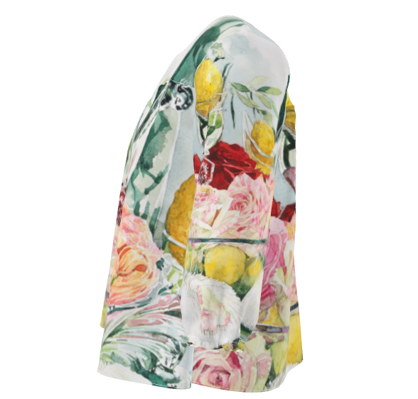 水彩フラワーブラウス　　レモンと薔薇　XXS～7XL