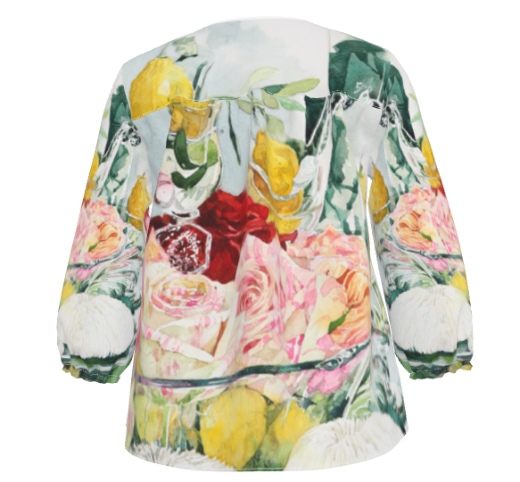 水彩フラワーブラウス　　レモンと薔薇　XXS～7XL