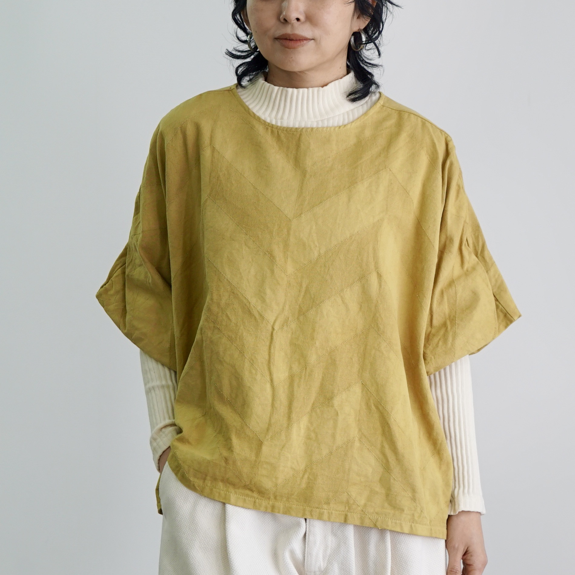 2wayギザギザヤマTシャツ/イエロー/ジャガード三河織物