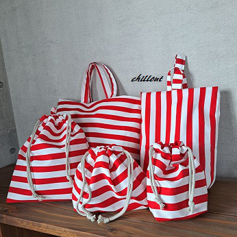 【入園・入学】入園バッグ５点セット：ストライプレッド【0674】