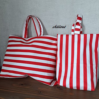 【入園・入学】入園バッグ５点セット：ストライプレッド【0674】