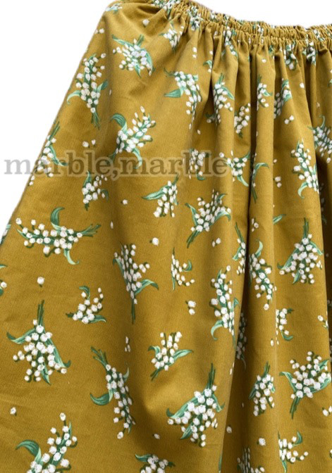 【着丈約85cm】鈴蘭　すずらん　コーデュロイスカート　ふんわりスカート　ギャザースカート　大人スカート