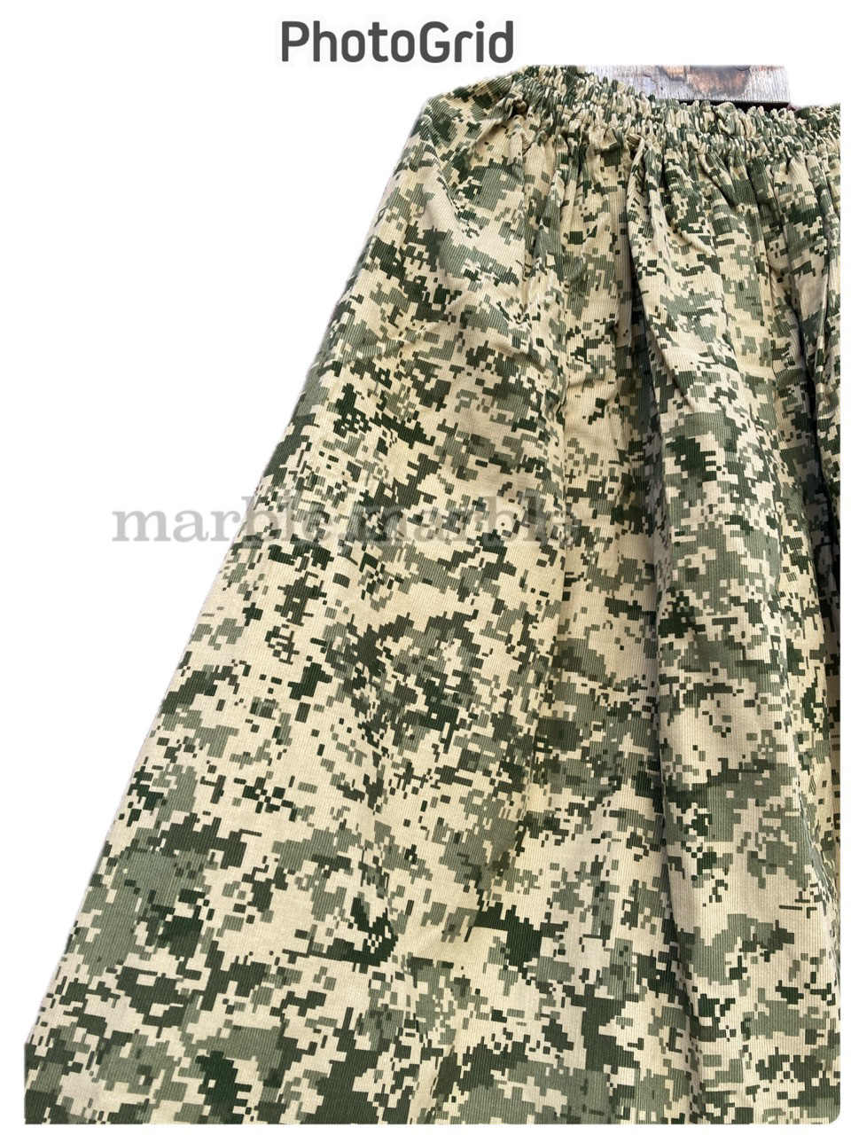 【カーキ】コーデュロイスカート　モザイク　迷彩　アーミー　ギャザースカート　大人スカート　ギャザースカート