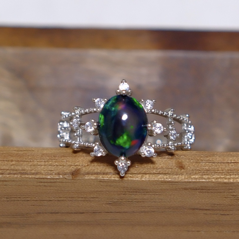 【一点物最高品質SA+】天然 ブラックオパール リング S925 オーロラ遊色