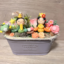 多肉植物寄せ植え〜樹脂粘土レジン(粘土細工)ガーデンピック(カエル