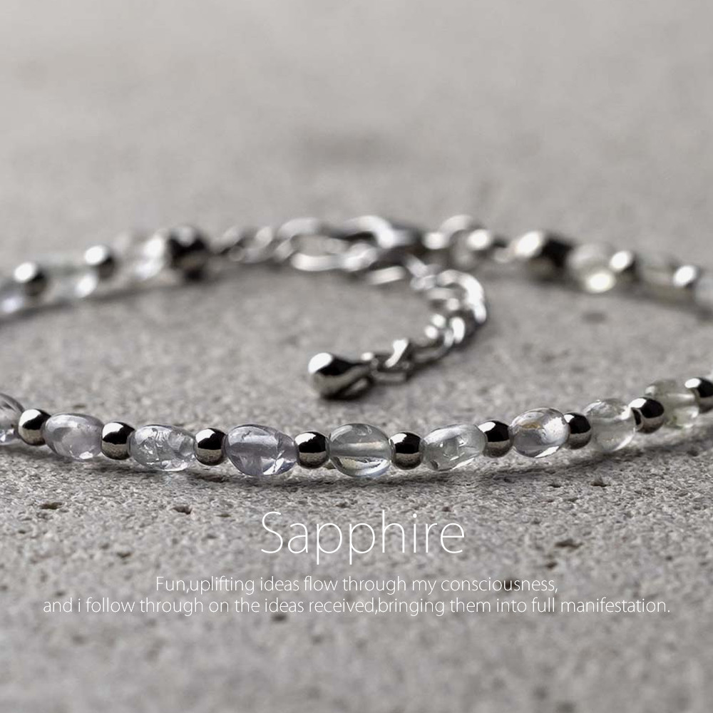 マダガスカル産サファイア グリーン×ブルー 天然石アクセサリー ブレスレット 9月の誕生石　- suzukaze22