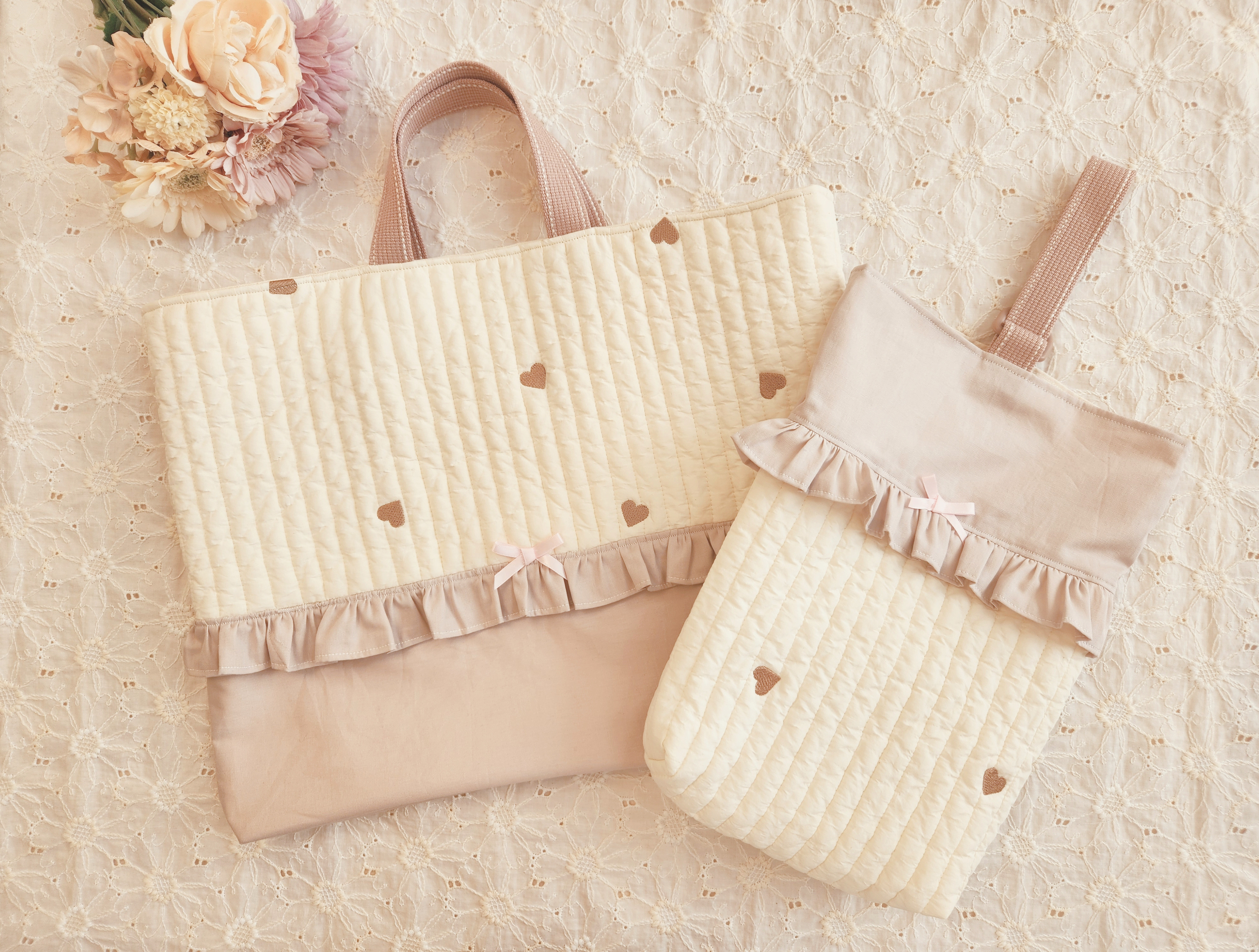 入園セット 入学セット 女の子 レッスンバック 通園カバン 通学カバン 上履き袋 靴袋 韓国生地 ハート模様