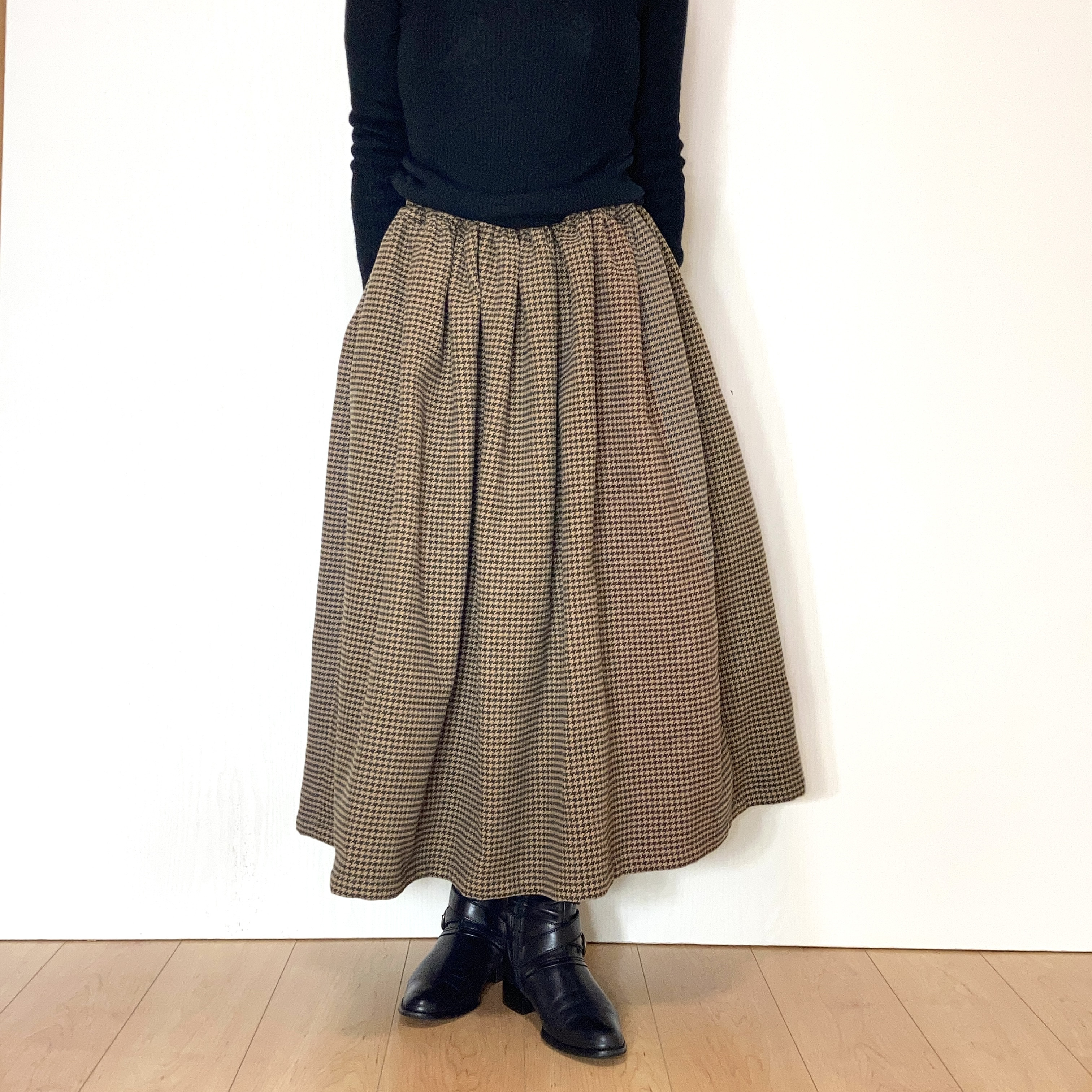 播州織＊綿ウールの千鳥柄ギャザースカートby花織［Y2605］