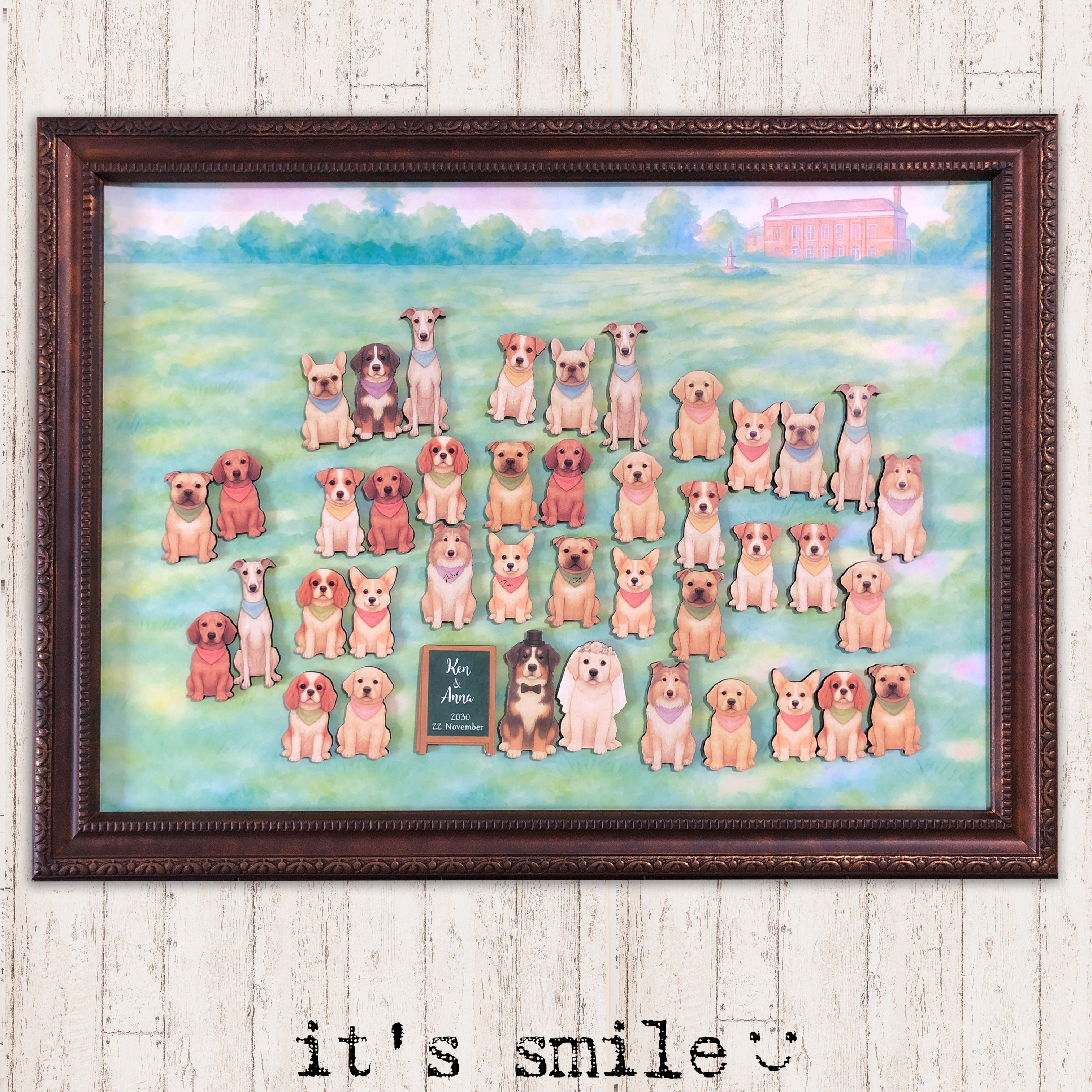 わんこのウェディング日和｜ゲスト参加型 結婚証明書 犬 デザイン｜ウェディングサインボード｜ドッグゲストブック｜おしゃれ