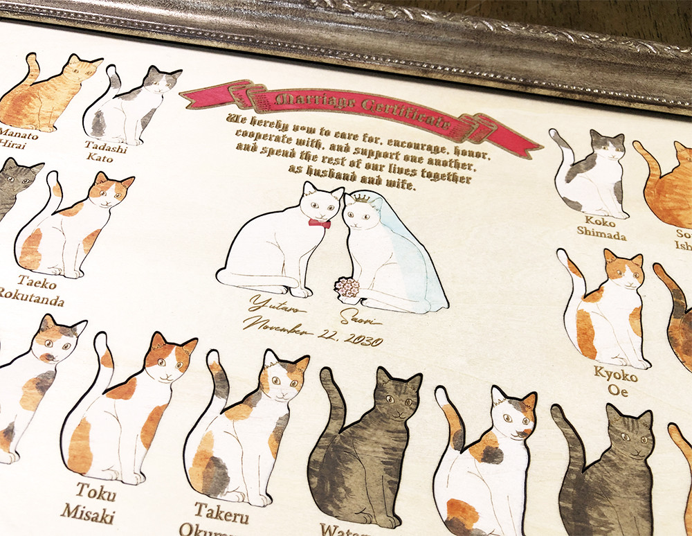 結婚証明書ー誓い@猫の集会｜ 猫好き専用｜ ゲスト参加型ウェルカムボード｜【送料無料】人前式におすすめ！猫のチップ