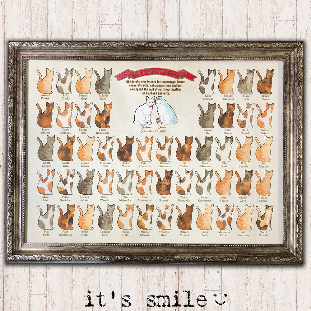 結婚証明書ー誓い@猫の集会｜ 猫好き専用｜ ゲスト参加型ウェルカムボード｜【送料無料】人前式におすすめ！猫のチップ