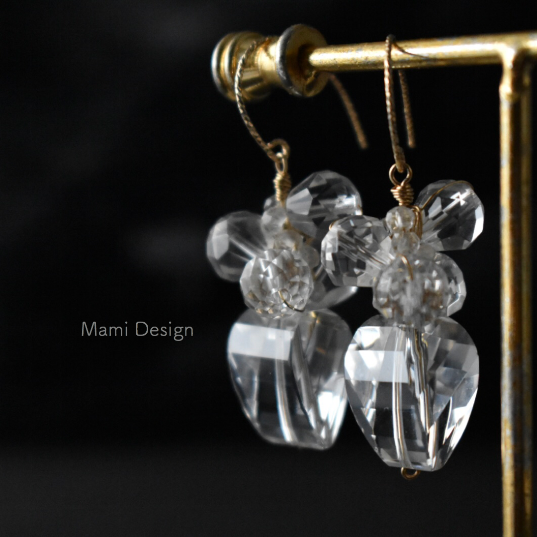 1点もの◆14KGF クリスタルクォーツを集めた透明感の輝きピアス