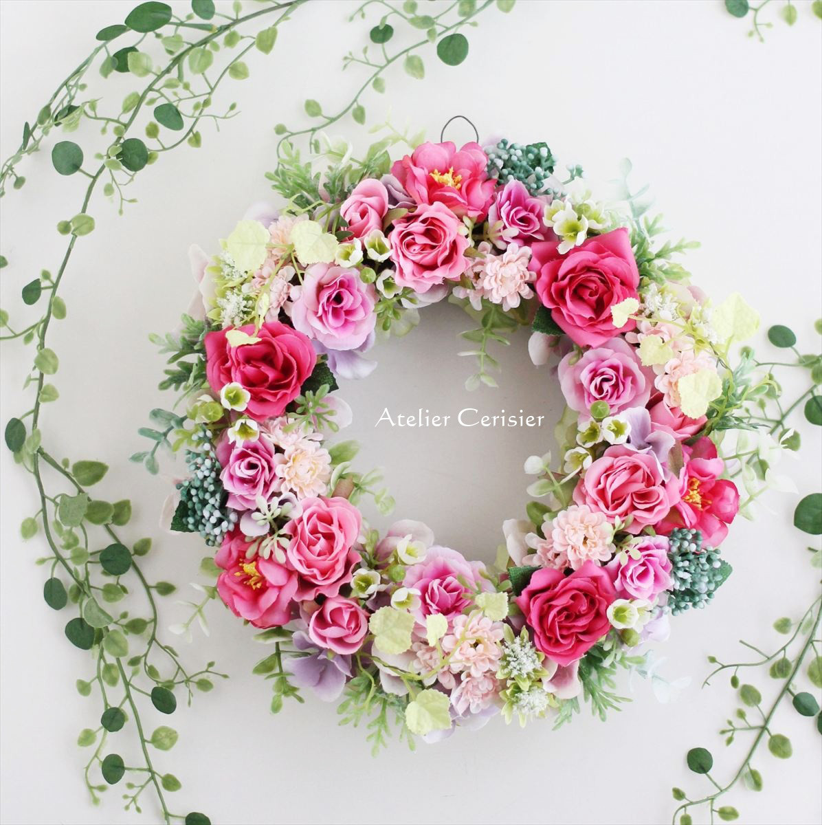 ローズ ガーデンローズ リース＜アーティフィシャルフラワー＞ピンク 28センチ 母の日