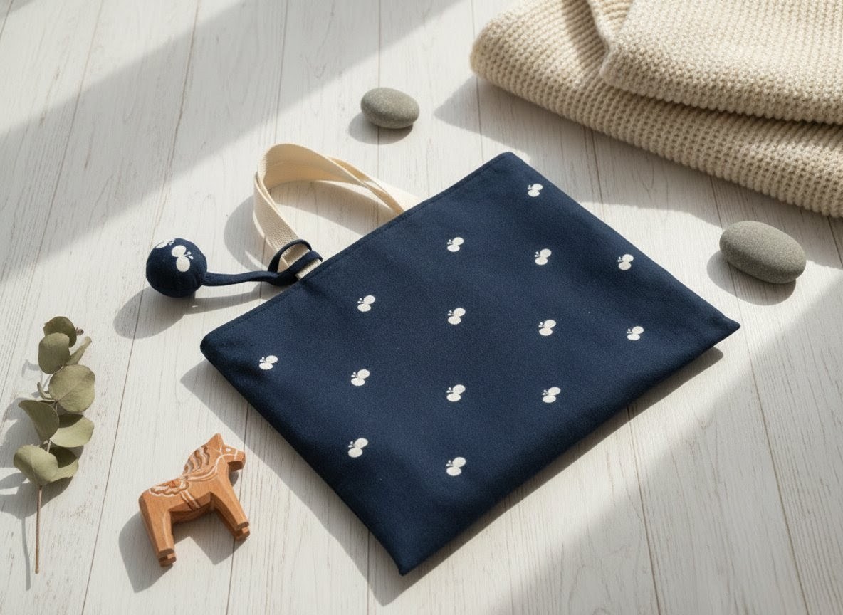 心ときめく ちょうちょの入園入学バッグ　レッスンバッグ　/　ネイビー　/　名入れチャーム