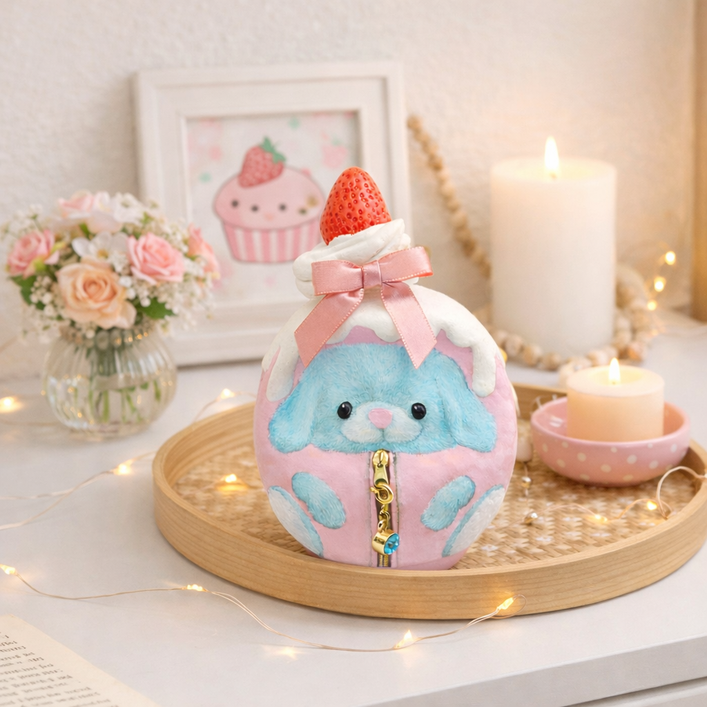 ボンボンラビットの張り子だるま 誕生石を添えた、記念日のスイーツだるま 4,000円