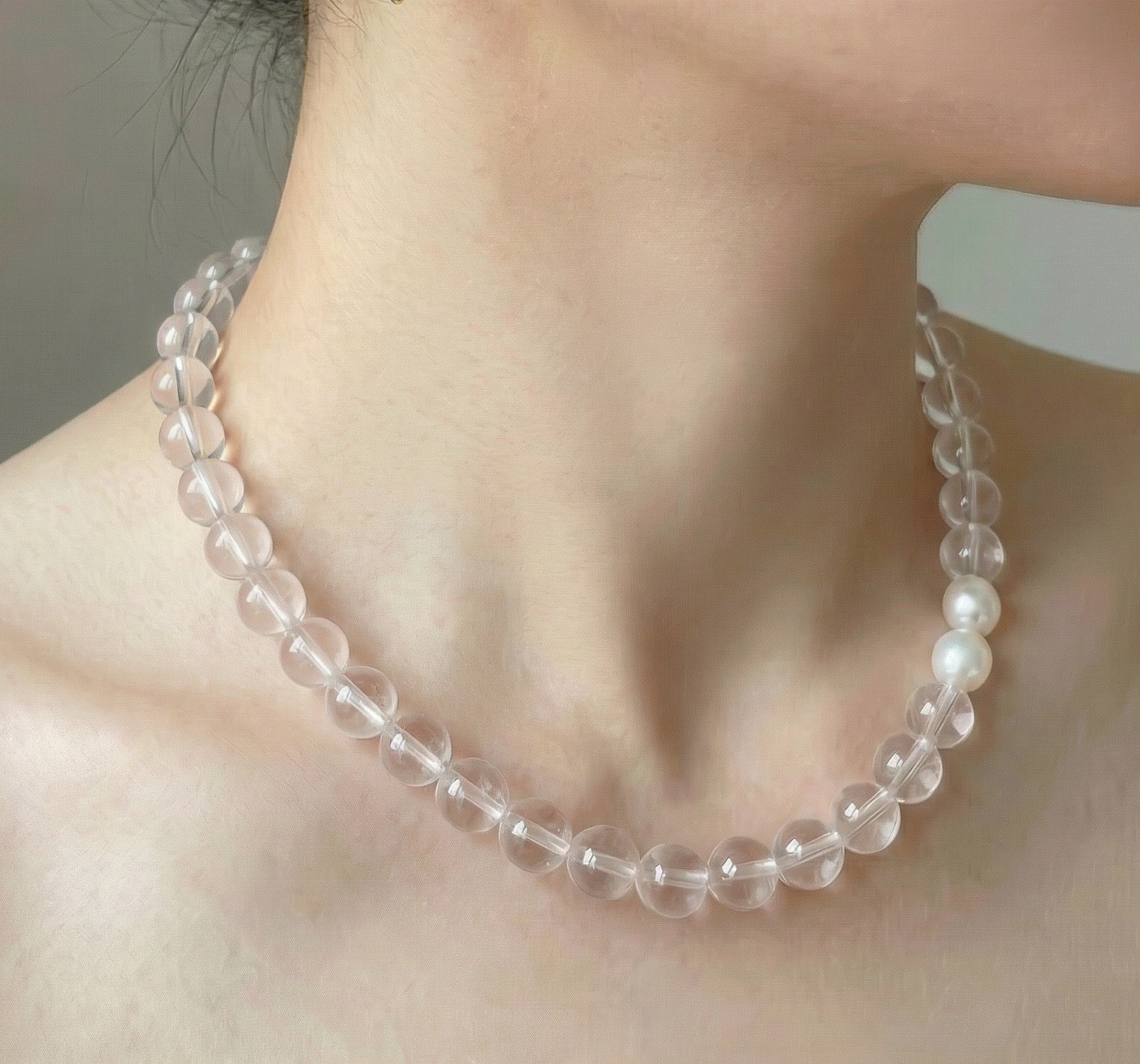 上質な透明感｜クリアクォーツ ネックレス ｜K18ゴールド + シルバー925｜天然石×淡水パール｜北欧ミニマル 11,060円