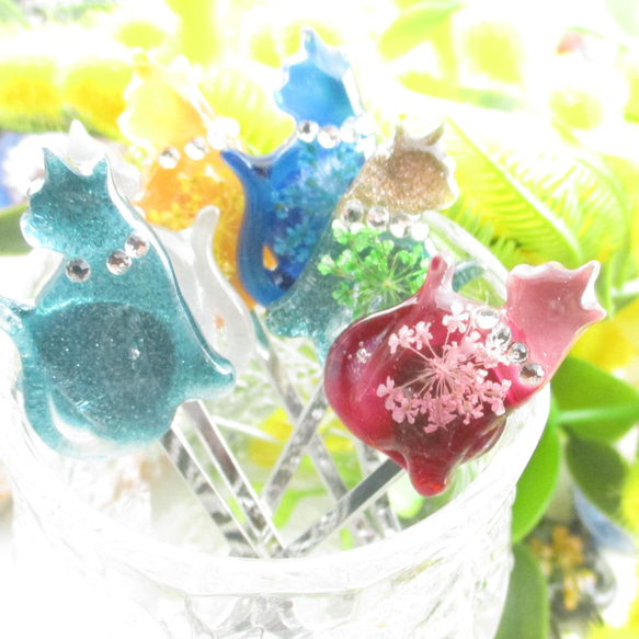 ウエルフェンデンなクォーツニャンコは今日も見返り美人だから、「こまち」と呼んどくれ♪<1点ものヘアピン>HP287 4枚目の画像