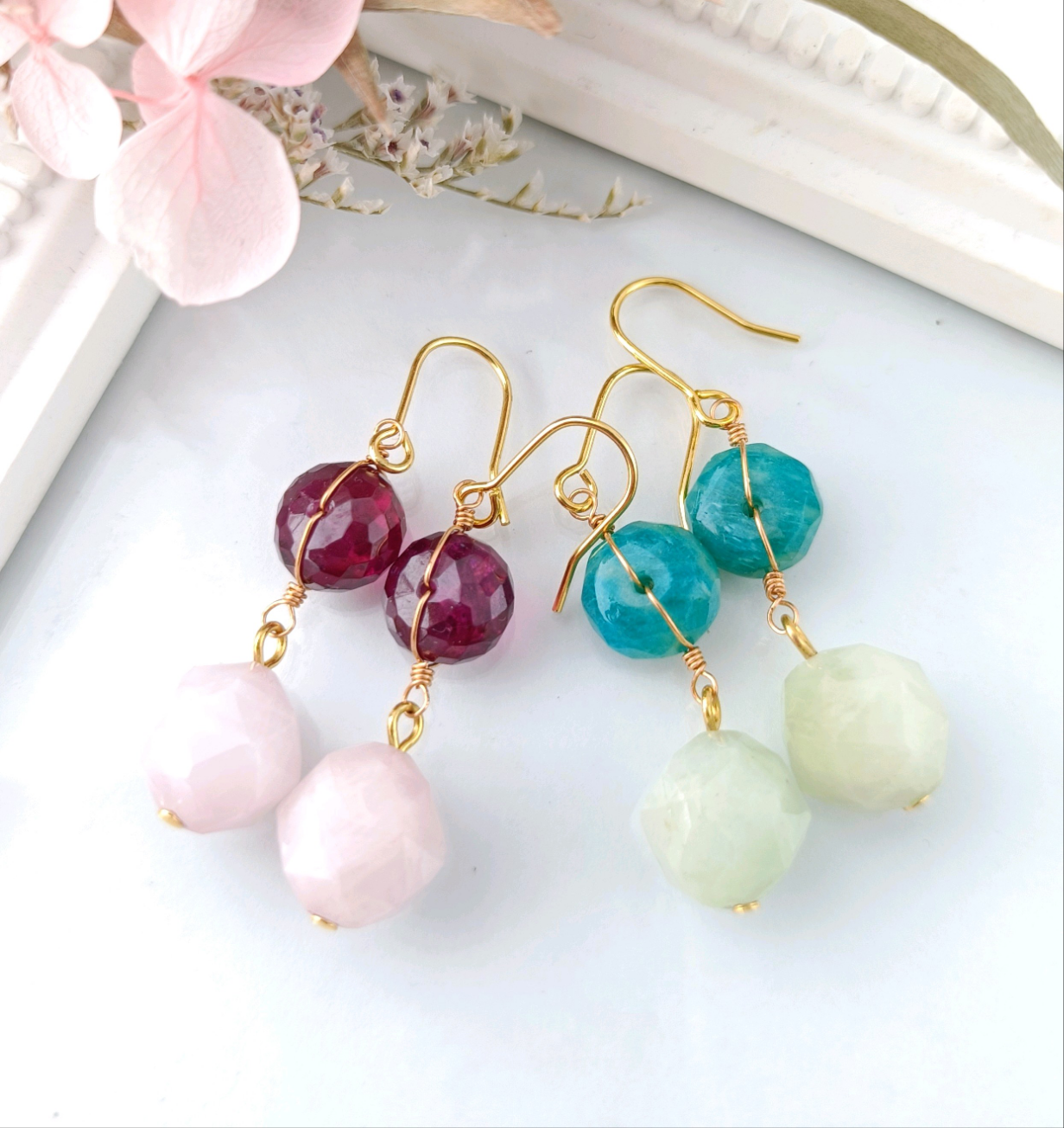 【限定】9月誕生石クンツァイト/ヒデナイト　耳飾り