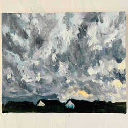 原画 油彩画「近所の風景 高速と空」絵画・サムホールサイズ（16×23