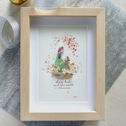 寄り添い雛 シーグラス／天然石／フレームアート／壁掛け額／ガラス