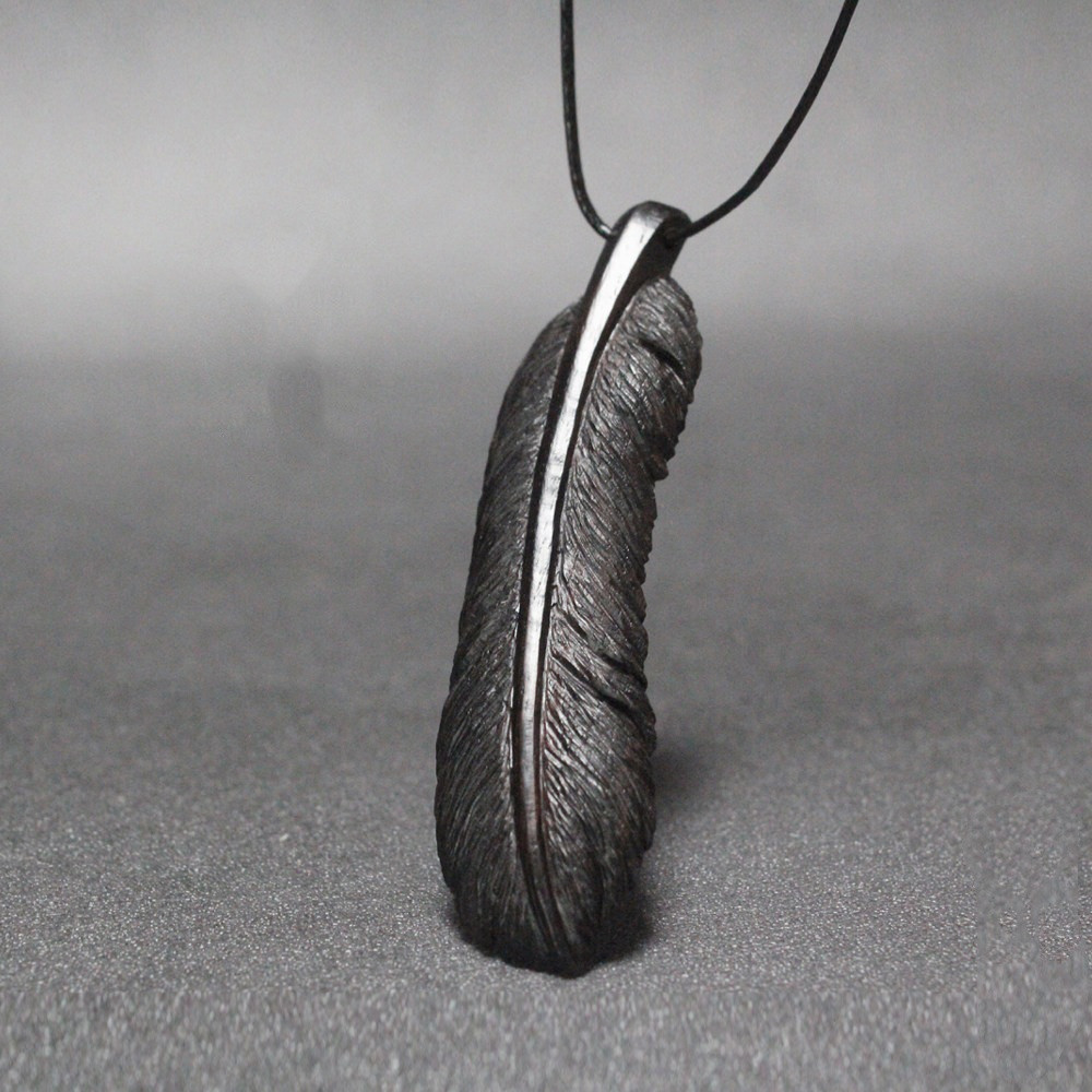 黒檀 羽根モチーフ ネックレス ペンダント メンズ レディース 天然木 ハンドメイド 手作り シンプル ロングネックレス