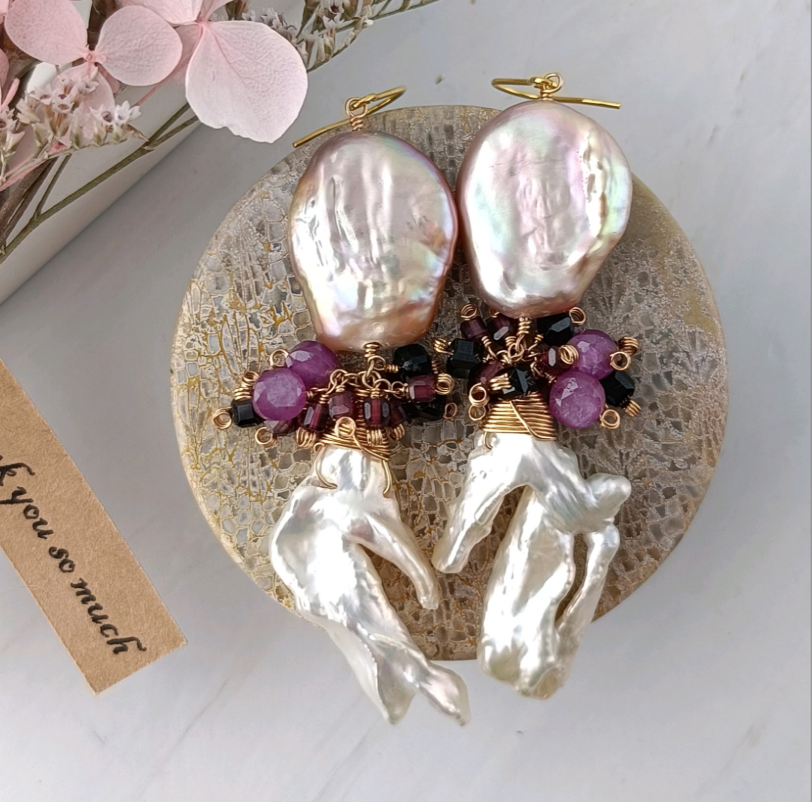 【1点限定】６月誕生石　ナチュラルパール　バロック耳飾り