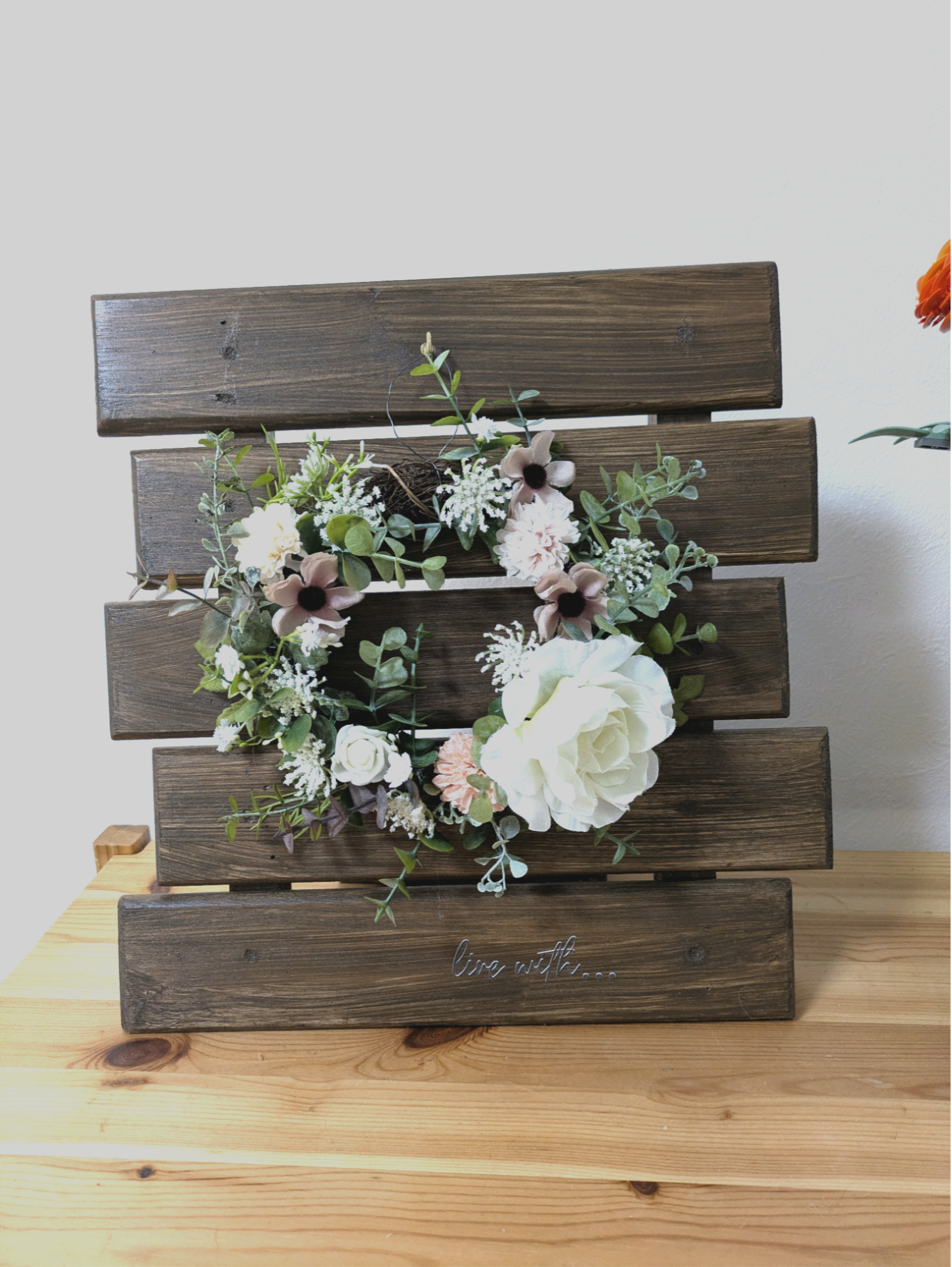 【春リース限定セット】ラナンキュラスのナチュラルリース(15cm) × 木製スタンドセット｜ピンク 春インテリア ギフト