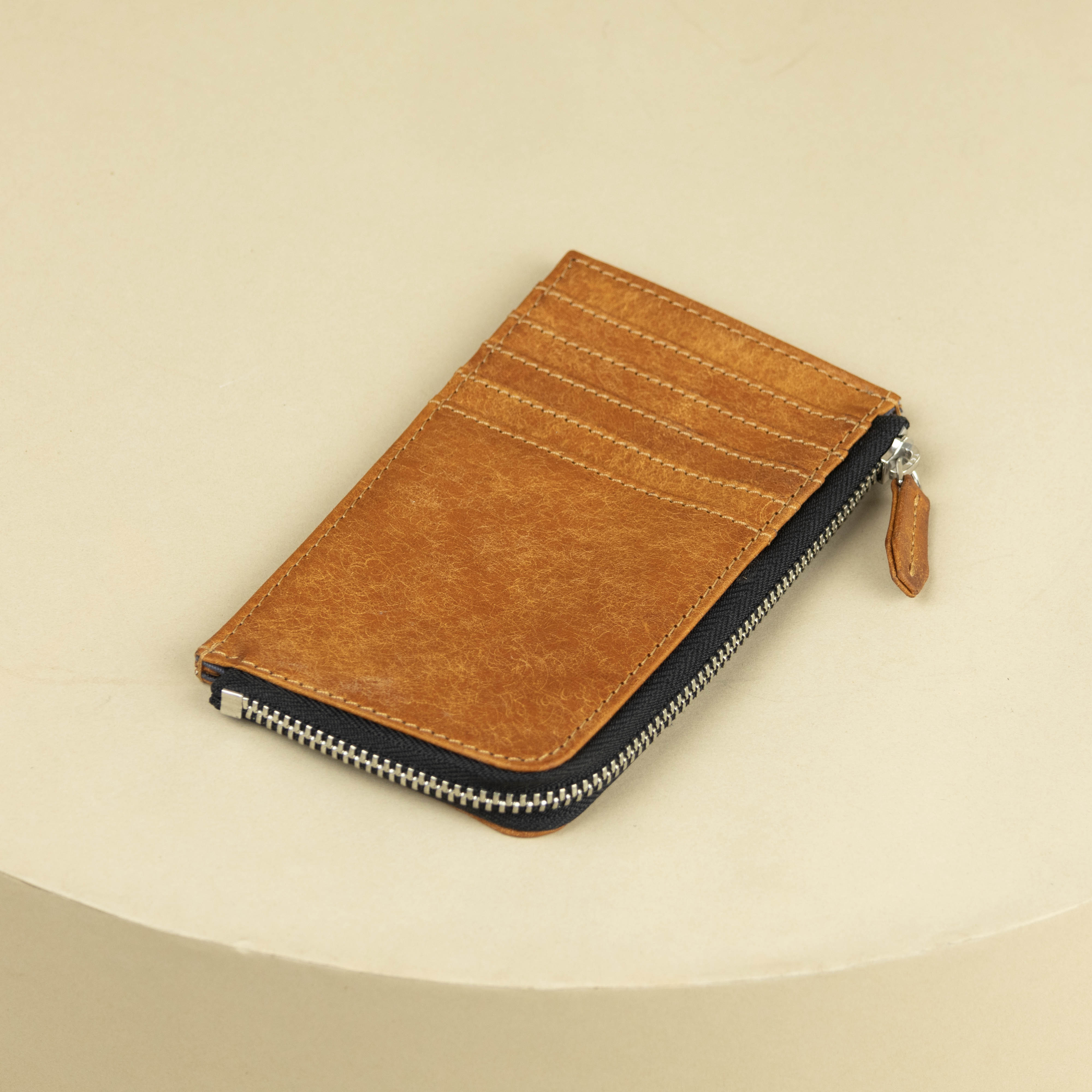 Leather Card Holder with Zip Around Closure