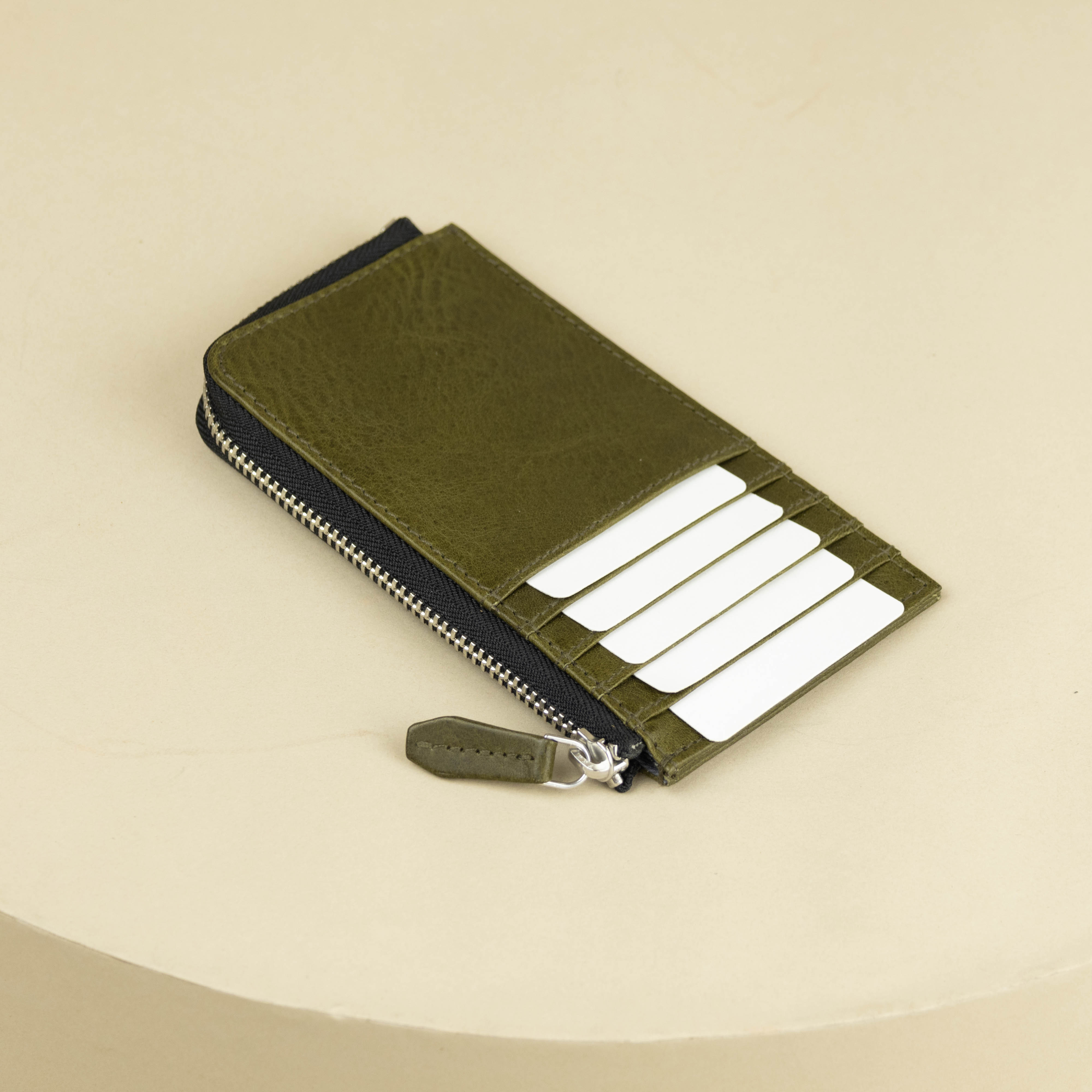 Leather Card Holder with Zip Around Closure