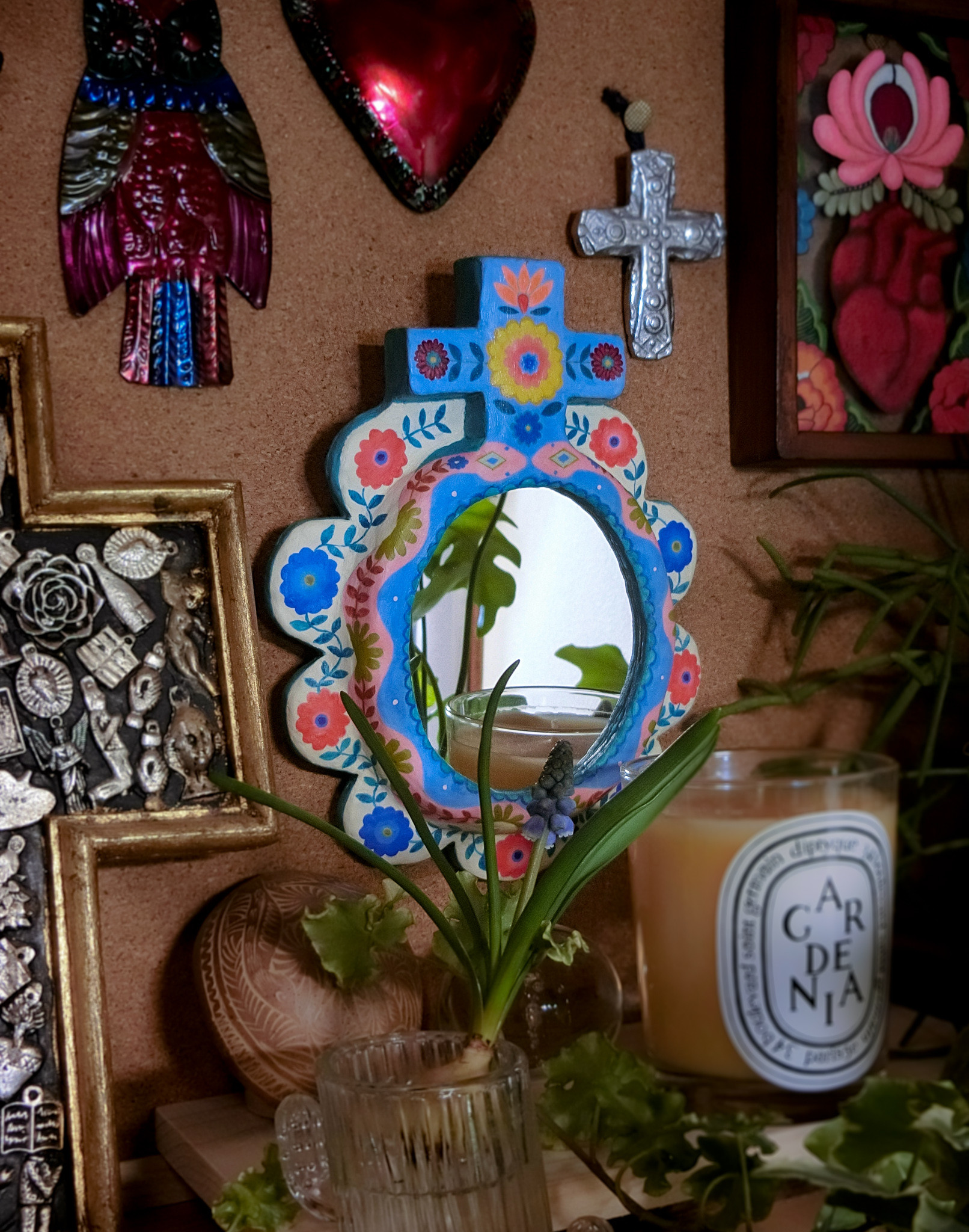 花とヘビさんの鏡　〜オーバル〜【一点もの】