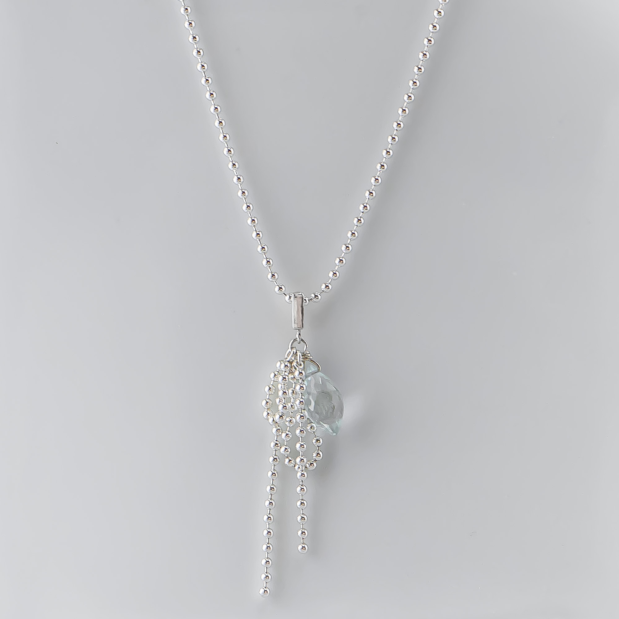 Silver925 アクアマリンのRibbonネックレス40cm［1089N］