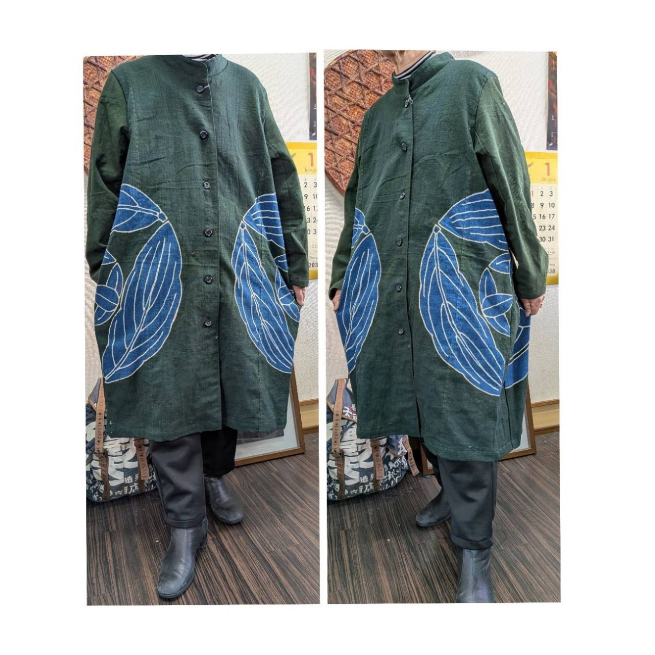 筒がきの前開きコート（肩裏付き）　　　　古布リメイク