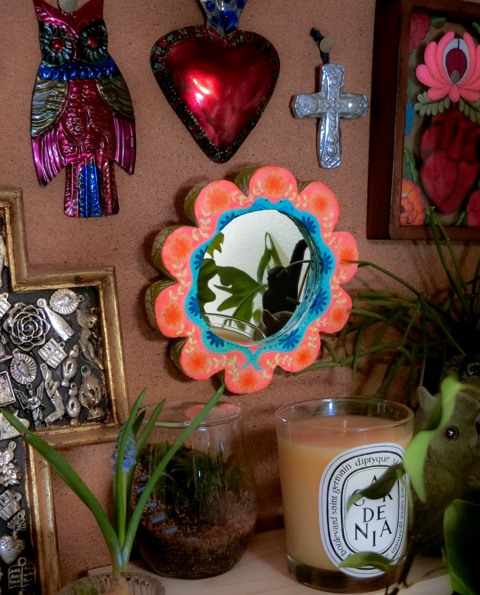 花とヘビさんの鏡　〜花型〜 【一点もの】