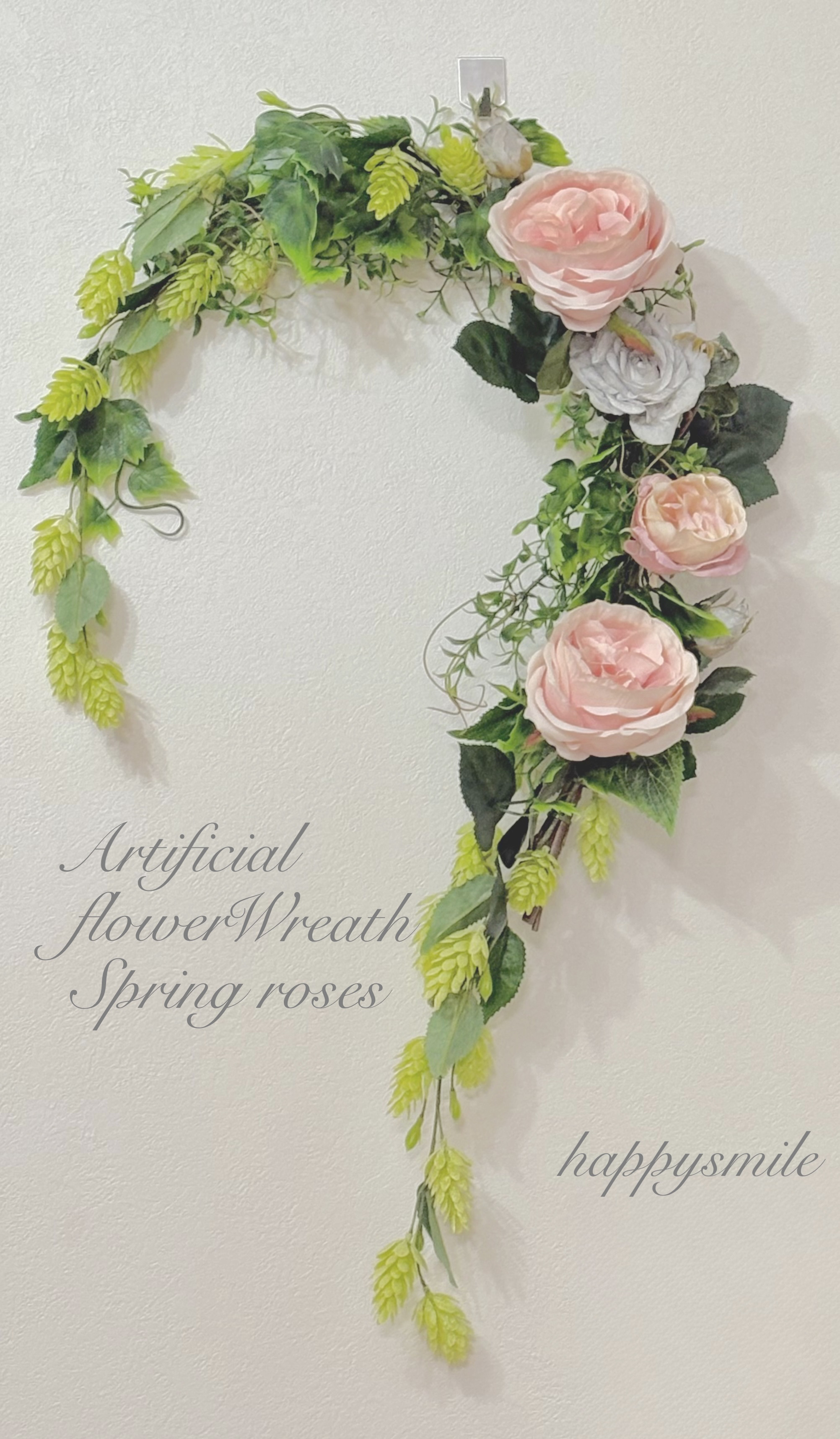 春の訪れ♡幸運を呼ぶ優しいピンクローズとグリーンの馬蹄リース