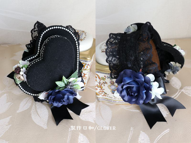 ハートハットカチューシャ/黒レース
