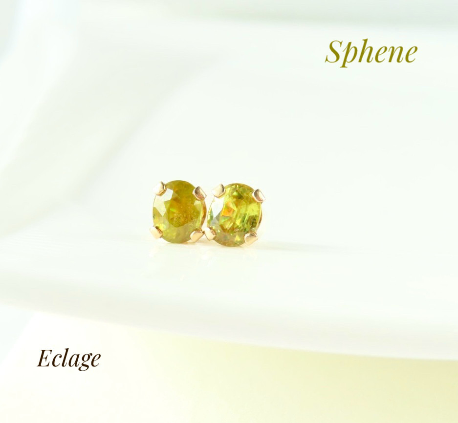 希少石☆スフェーンのスタッドピアス[SPE-007]