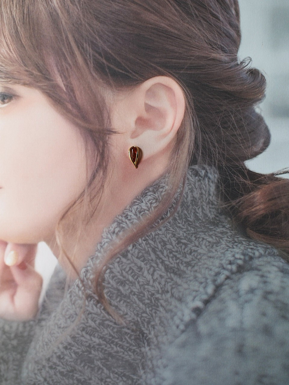 バルト海天然アンバー　雫　S925K18GPピアス（選択）