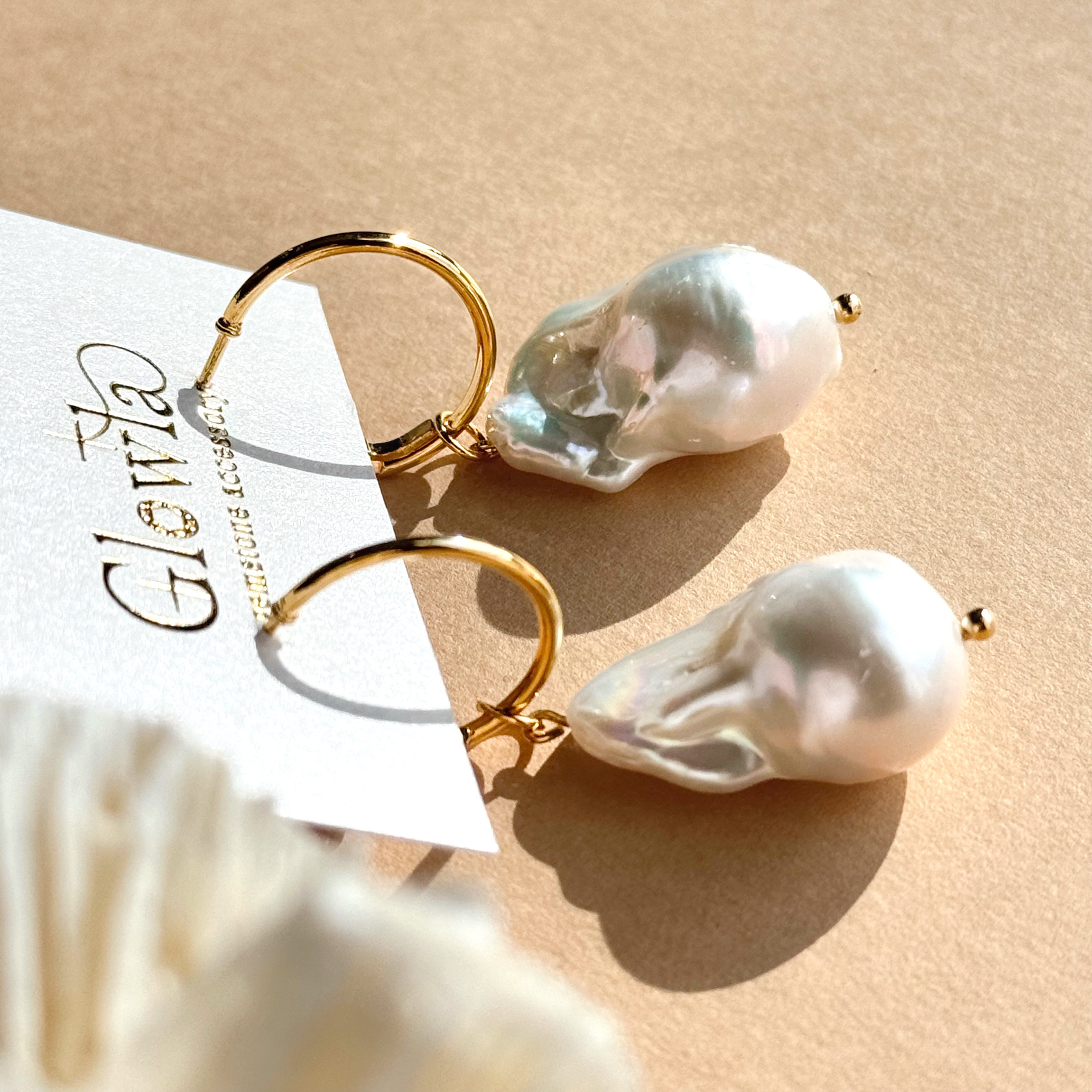 卒園・入学・ハレの日に▶︎ オイスターバロックパールの 大粒フープピアス(16kgf)/イヤリング(16kgp)他